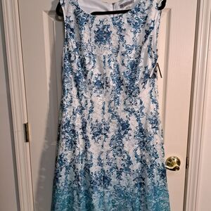 Danny & Nicole Blue and White Patterned Midi Dress